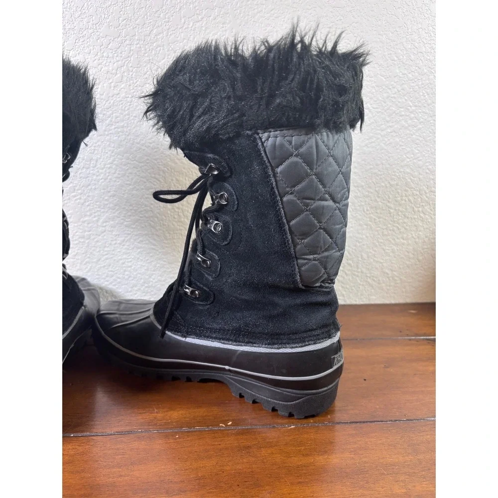 Khombu Nordic 2 Snow Boots Womens 10 Black Faux Fur Trim Waterproof Duck Boots